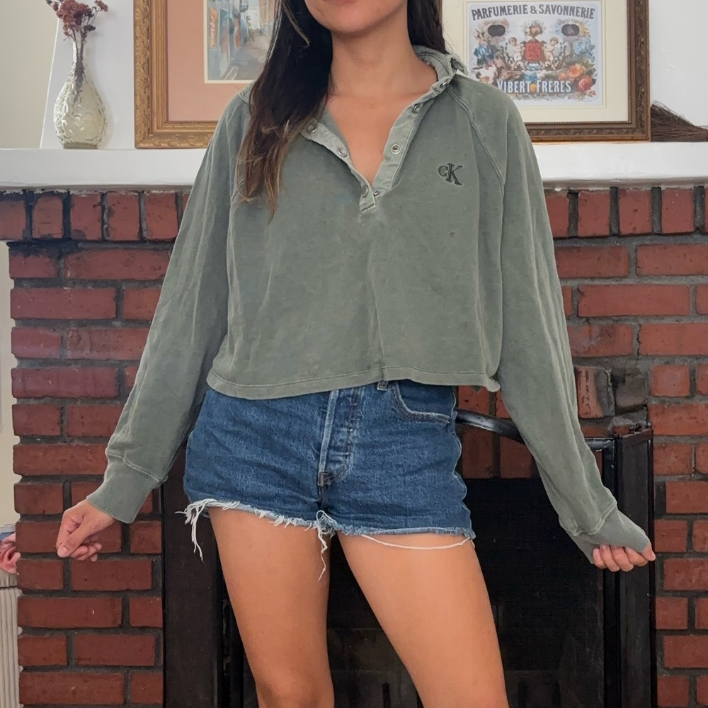 Calvin Klein Olive Green Cropped Long Sleeve